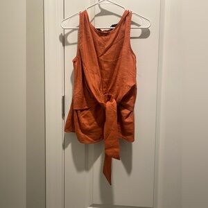 NWT Harve Benard Linen Cooper Color Linen Top Tie Waist SZ M Pretty Sleeveless